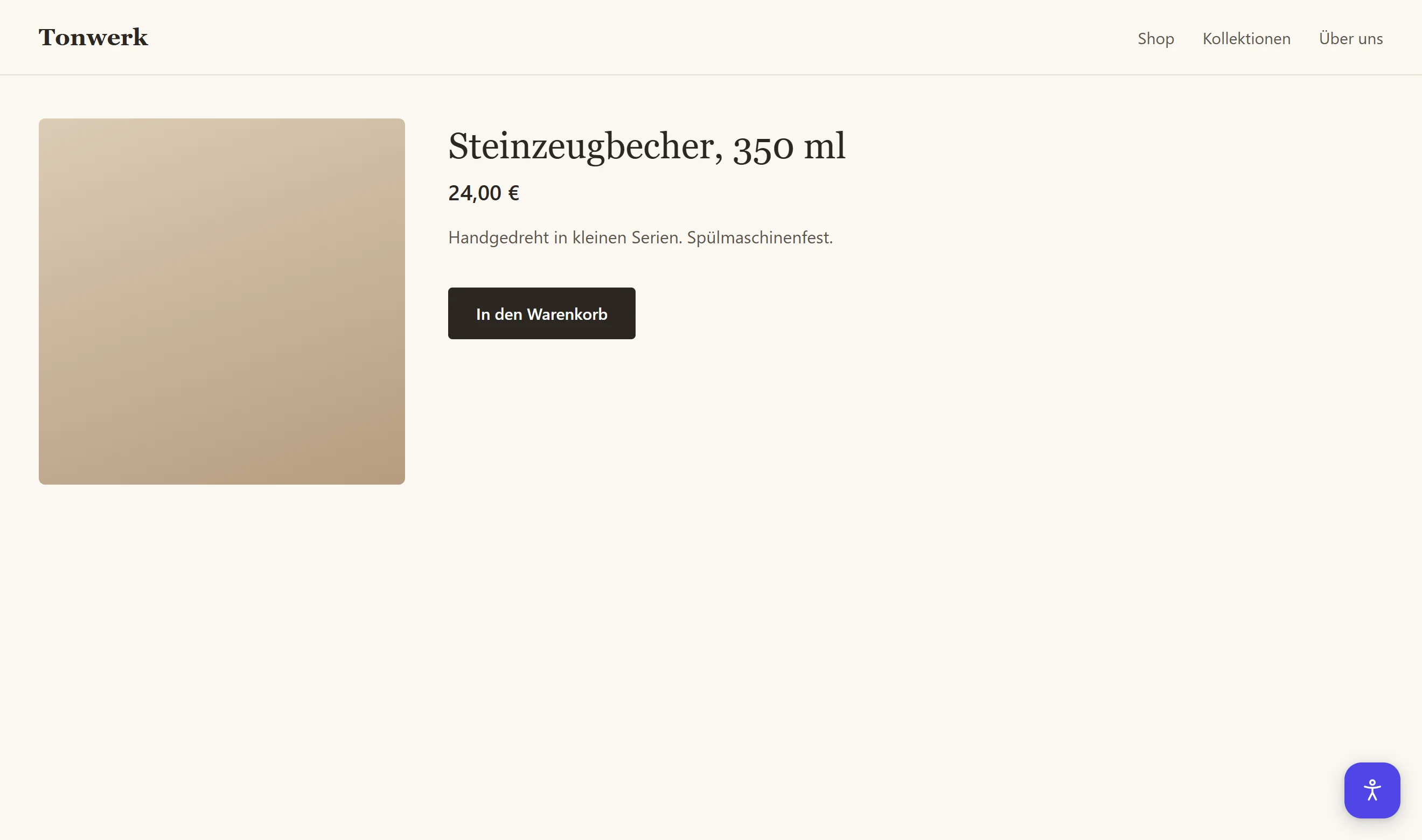Das AccessifyAI-Barrierefreiheits-Widget offen auf einer Produktseite, mit acht Profilen für Epilepsie, Sehschwäche, ADHS, Legasthenie und mehr sowie einer Suche nach Einstellungen