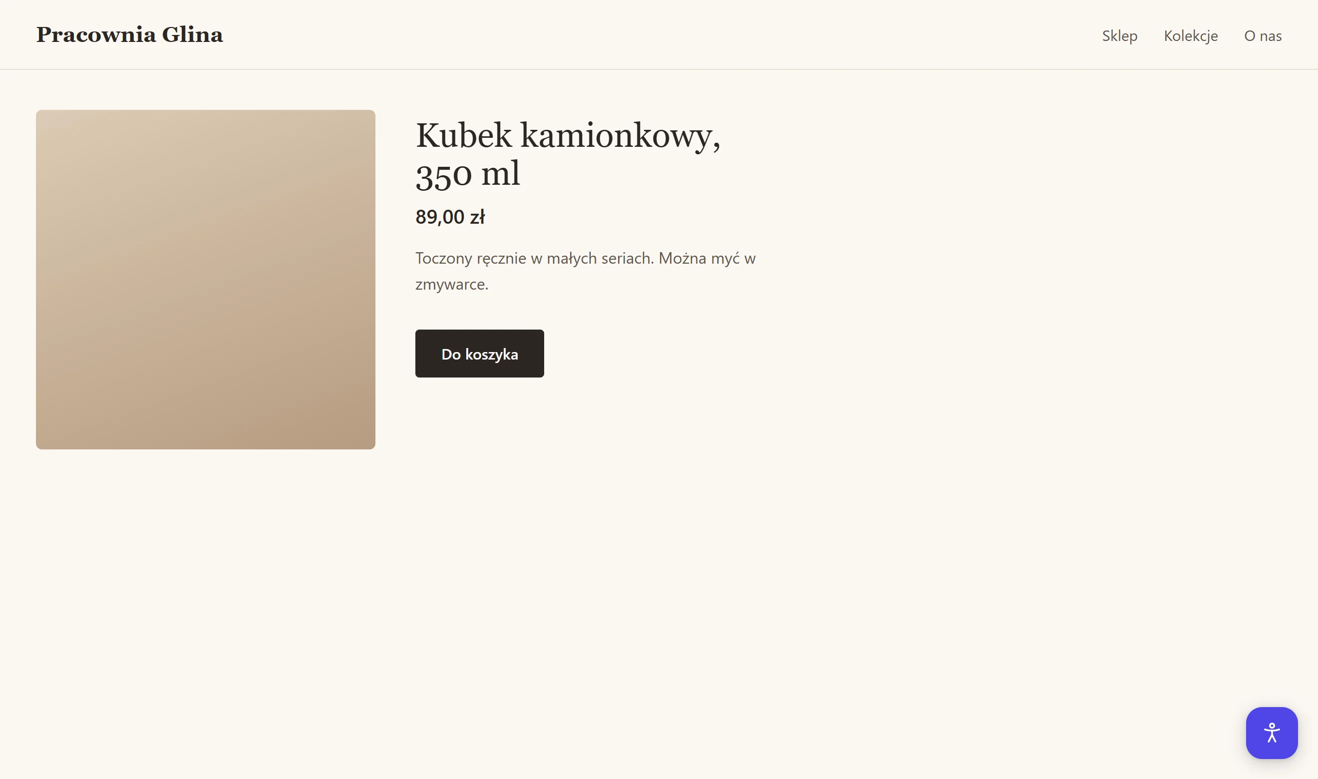 Widget dostępności AccessifyAI otwarty na stronie produktu, z ośmioma profilami (epilepsja, słabowidzący, ADHD, dysleksja i inne) oraz wyszukiwarką ustawień